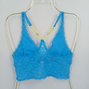 Victoria's Secret Lace Plunge Bralette Women Large Blue Yellow Boho Festival